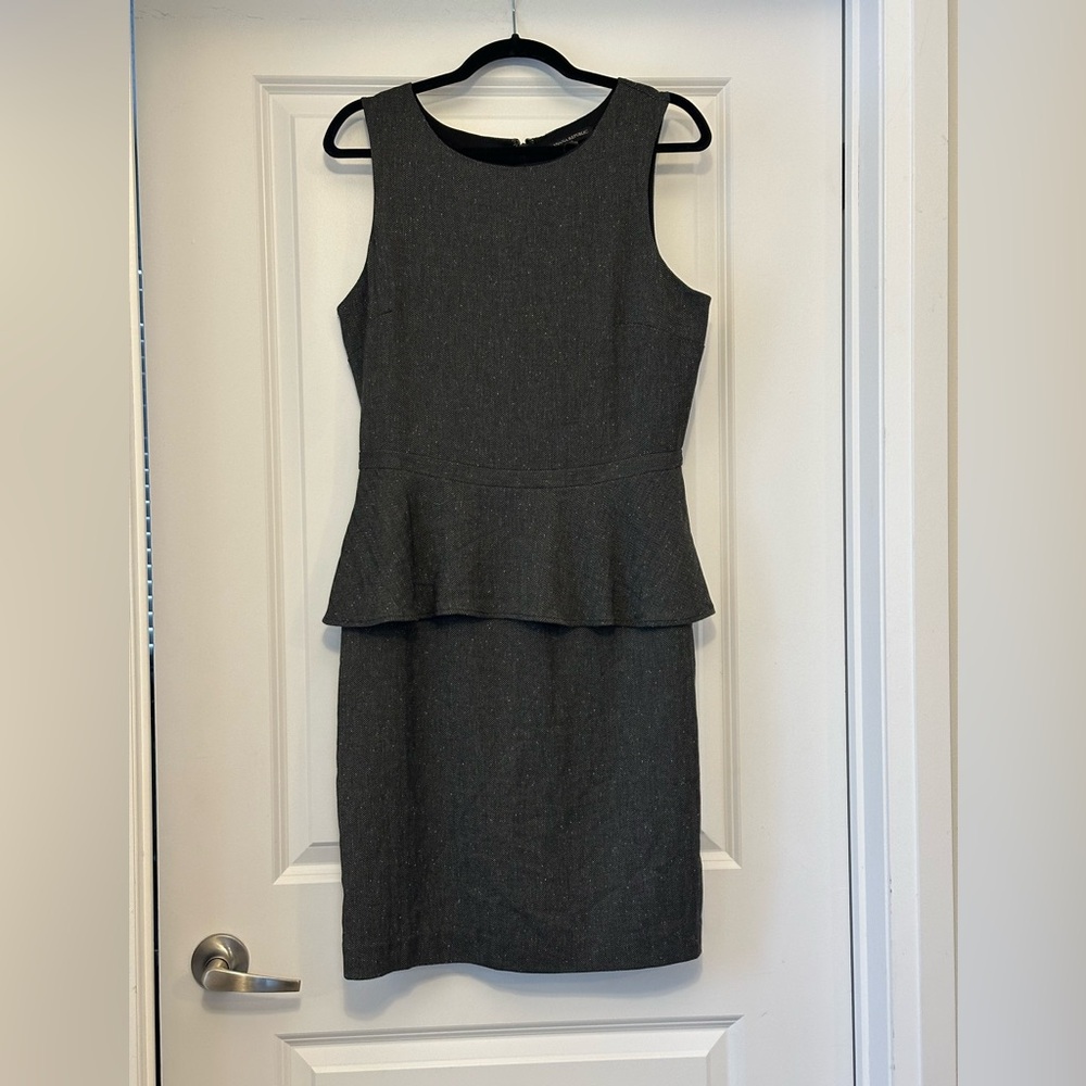 BANANA REPUBLIC Dress Charcoal Herringbone Ruffle Sleeveless Zip NWT Sz 10